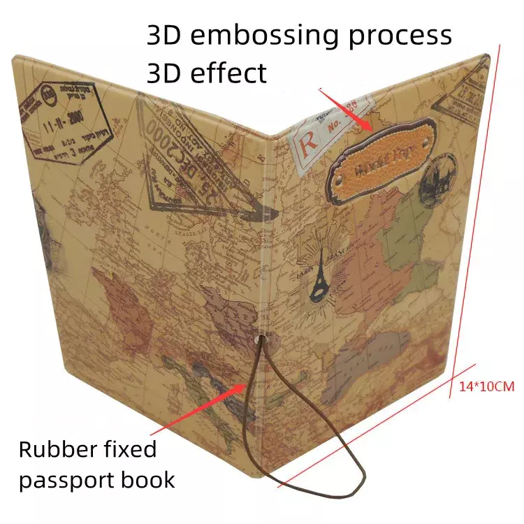 3D Design Vintage World Trip Passport Cover ID Credit Card Bag Pu Leather Passport Holder 14*9.6CM Pink Blue Brown