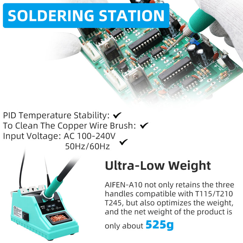อุปกรณ์เชื่อมสายไฟ A10 Aifen ใช้งานได้กับหัว T115/T210/T245มือจับ75W หัวบัดกรีขนาดเล็กสำหรับซ่อมเครื่องมือ BGA PCB