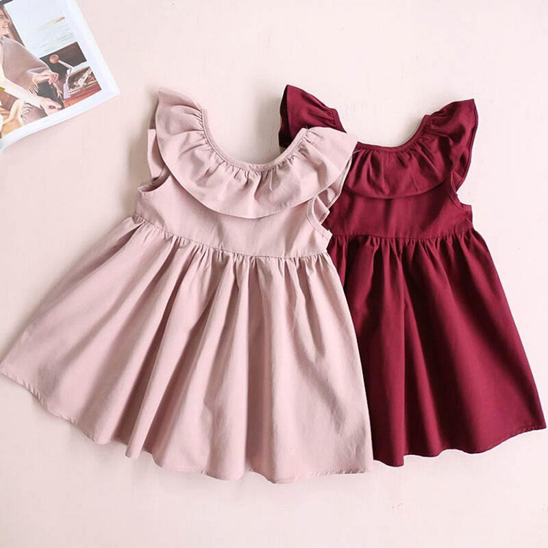 Children's Summer Wear Girls Sleeveless Pleated Backless Bow Dress Cotton Baby Korean Dress Baby Girls Backless Dress