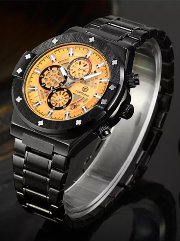 Classic Skeleton Watch for Men Luminous Hands Mechanical Watches Stainless Steel Strap Luxury Brand  Wristwatch