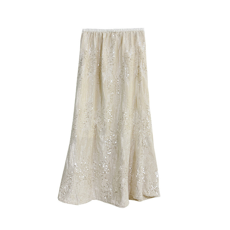 Falda de diseño de alta gama con lentejuelas de estilo Hepburn, Adelgazante y versátil, falda de cintura alta de moda, nuevo verano