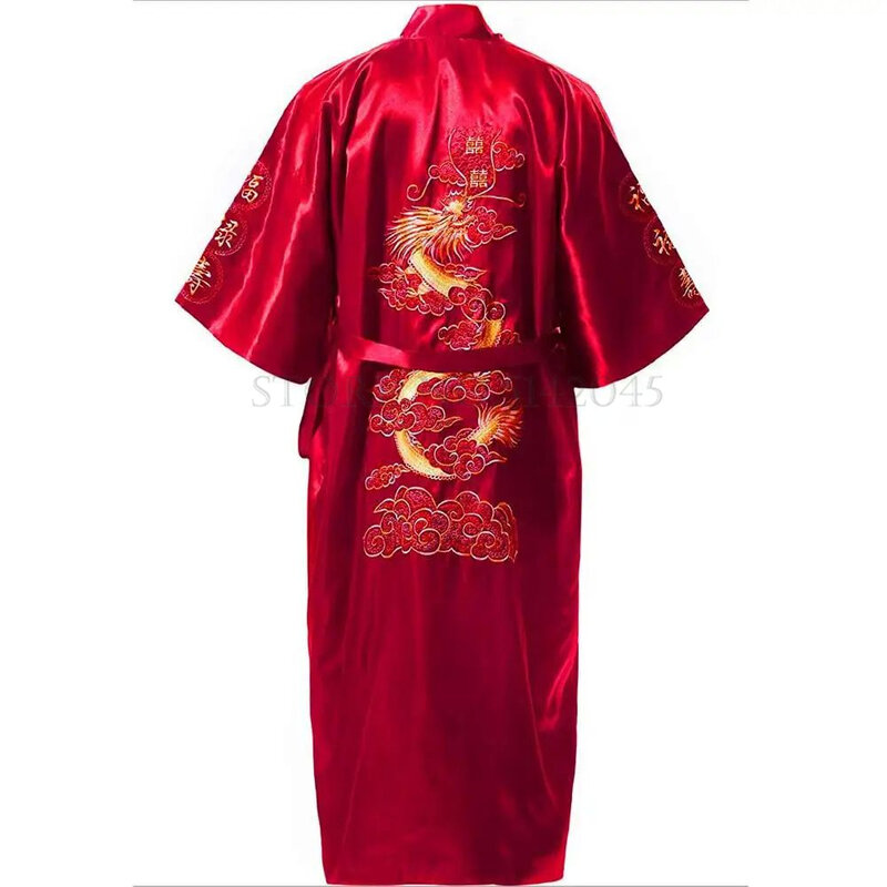 Plus Size 3xl Kimono Badjas Jurk Klassiek Heren Borduurwerk Drakengewaad Nachtkleding Losse Satijnen Huiskleding Loungekleding Loungekleding