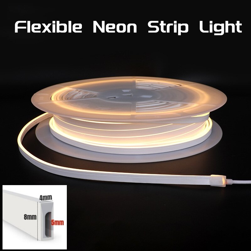 Super fino LED Neon Strip Light, impermeável flexível, tubo de silicone, difusor, gabinete embutido, luzes de fita quarto, DC 12V, 4x8mm