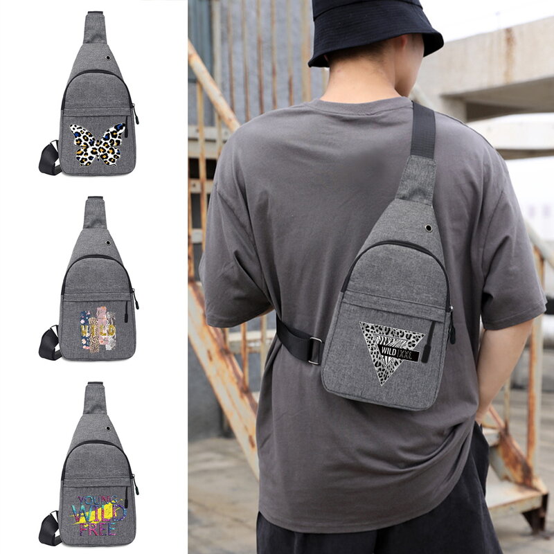 2022 Men's Shoulder Bag Canvas Sport Crossbody Trend Outdoor Chest Bag for Men Wild Pattern Printed Mobile Phone Chest Bag