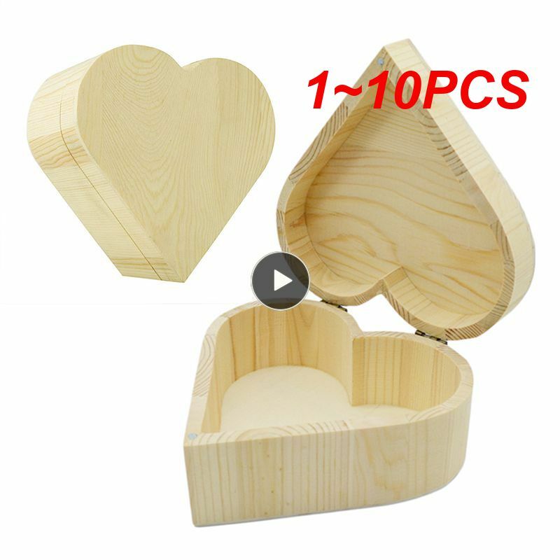 1~10PCS Storage Box Heart Shaped Wooden Jewelry Ring Bracelet Organization Packaging Earrings Gift Box Crafts Cosmetic Make Up