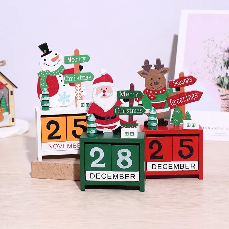 Календарь с отсчетом на Рождество, Санта-Клаус, лось, снеговик, деревянный календарь, рождественские украшения, настольное украшение для дома, новогодние подарки