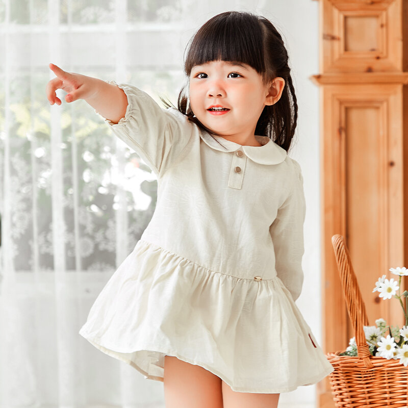 LABI BABY Luxurious Cotton Dresses Girls Long Sleeve Toddler Dress Infant Delicate Dress with Collar Kids Clothes 0-3 Year