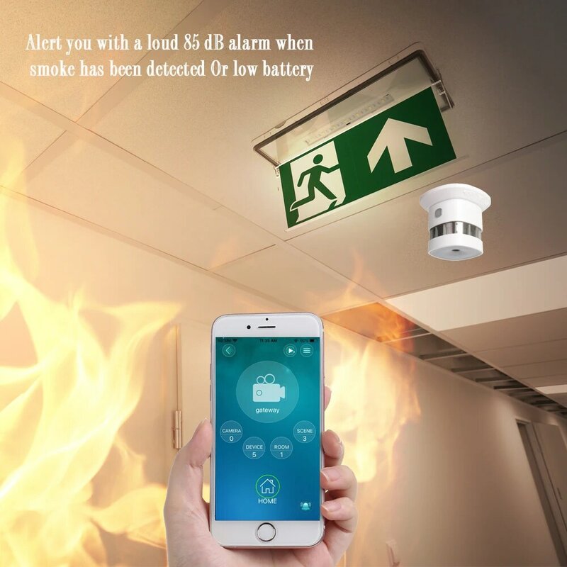 Detektor dymu system inteligentnego domu 2.4GHz wysoka czułość czujnik dymu zapobiegania bezpieczeństwu