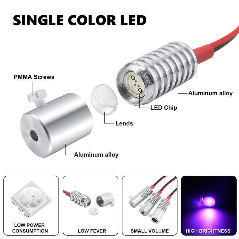 Fuente de luz Led con minilámpara iluminadora, fuente de luz LED con Cable de fibra óptica de 1,5mm y 5m, CC de 12V, 3,0 W