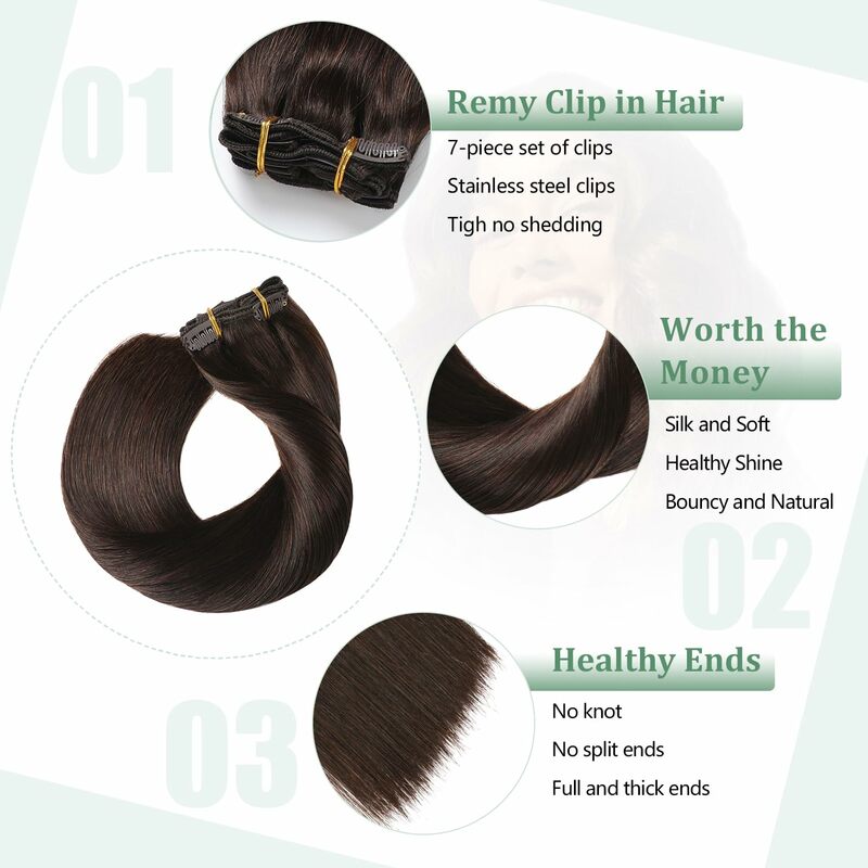 Ekstensi rambut klip dalam rambut Remy lurus Brasil mulus klip dalam ekstensi rambut manusia 10 buah/pak 24 inci 160g coklat tua #2
