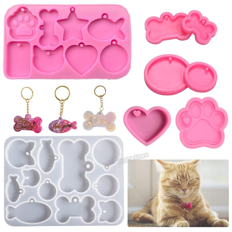 Dog Tag Bone Shaped Keychain Pendant Mold DIY Dog Tag Resin Mold Crystal Epoxy Silicone Mold Jewelry Making Casting Mould