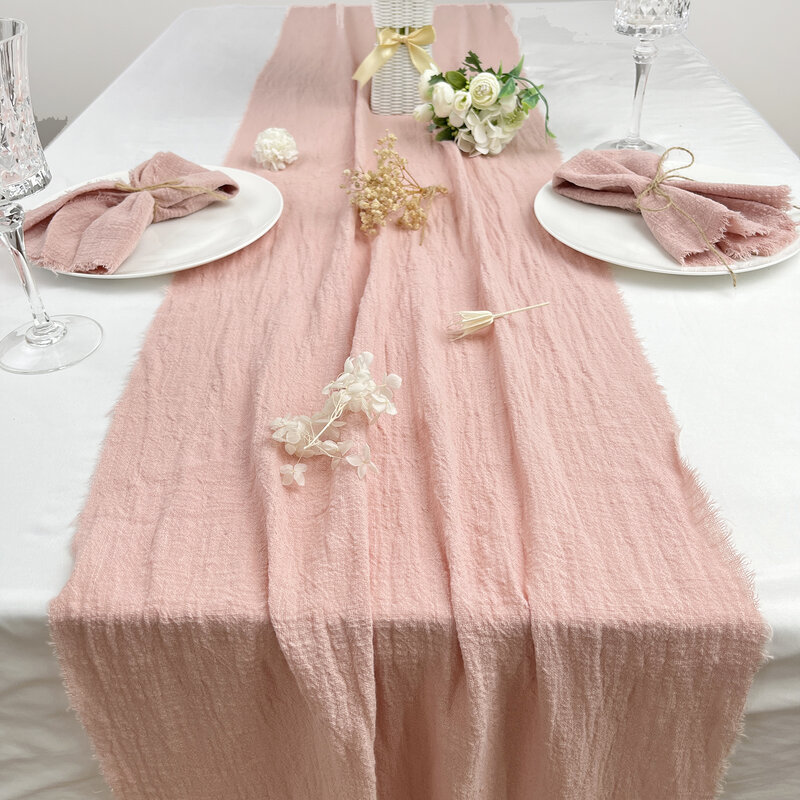 綿のガーゼのテーブルランナー,レトロなピンクのバー,質感,ナプキン,ギフト,キッチンテーブルのランナー,家のクリスマステーブルの装飾