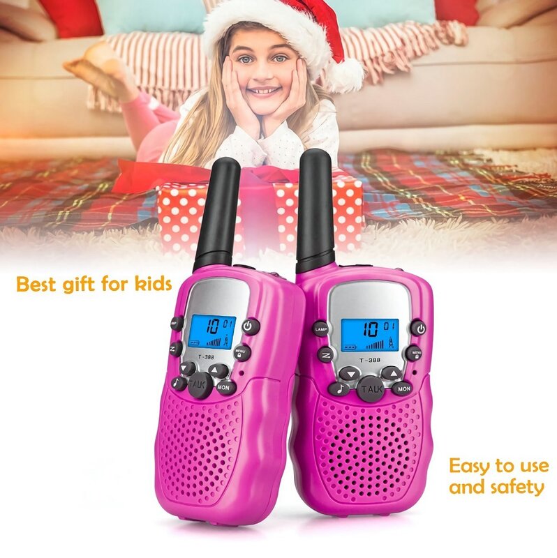 1 par Rt-388 Kids Walkie Talkies 0.5W Portátil Criança Rádio Eletrônico Voz Interphone Outdoor Display LCD Toy Presente de Natal