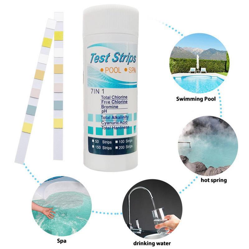 Pool Water Test Strips Pool Test Kit 7-in-1 Water Testing Strips For Hot Tubs And Spas Bromine PH Total Chlorine Total Hardness