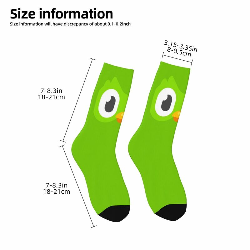 Retro Duolingo Face Basketball Socks Cartoon Polyester Middle Tube Socks for Unisex
