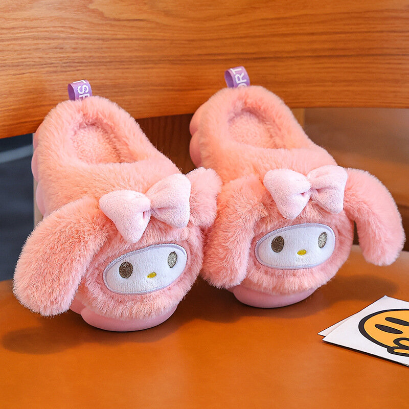Sanrio Hello Kitty Cotton Slippers Kids Anime My Melody Casual Shoes Cotton Shoes Thicken Winter Keep Warm Kt Cartoon New Style