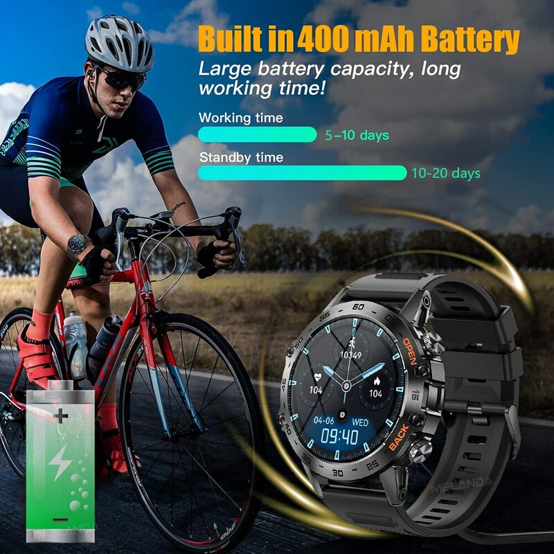 Melanda stahl 1.39 "bluetooth ruf smart watch männer sport fitness uhren ip68 wasserdichte smartwatch für xiaomi android ios k52