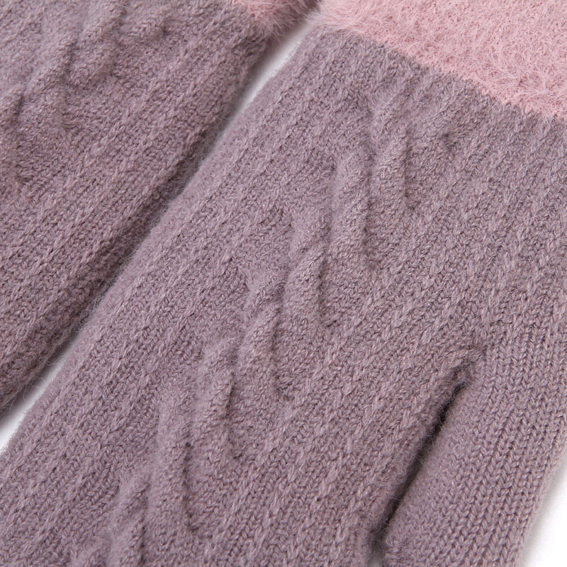 ผู้หญิง Winter Plus Velvet Thicken ถุงมือสกีมืออุ่นหญิงน่ารักเต็มรูปแบบแบบถักอบอุ่นนุ่มยืดหยุ่นถุงมือ T15