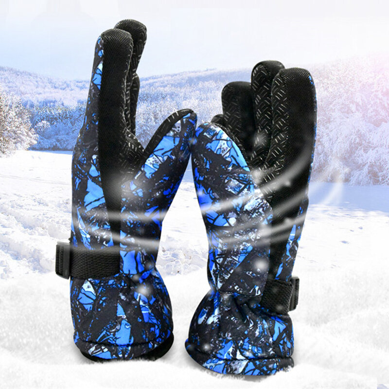 Modne dziecięce zimowe ciepłe rękawiczki zagęszczone rękawice śnieżne regulowane ciepłe rękawiczki Unisex wodoodporne rękawice narciarskie dla chłopców dziewcząt