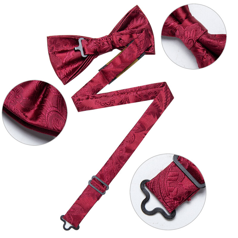 Wedding Bow Tie for Men Classic Red Pre-tied Bowtie Cufflinks Corsage Set for Party Silk Butterfly Knot Gift Man Accessories