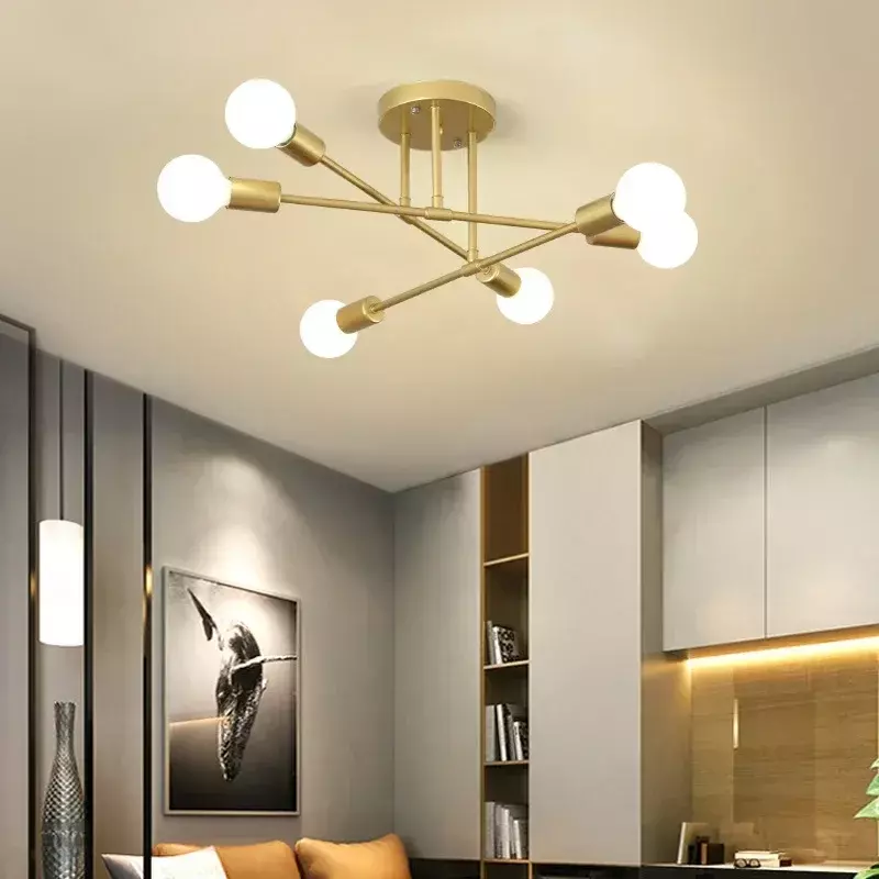 Moderne Led Plafondlampen Kroonluchter Sputnik Lamping Semi-Embedded Ijzerwerk Verlichtingsarmaturen Voor Slaapkamer Woonkamer Interieur