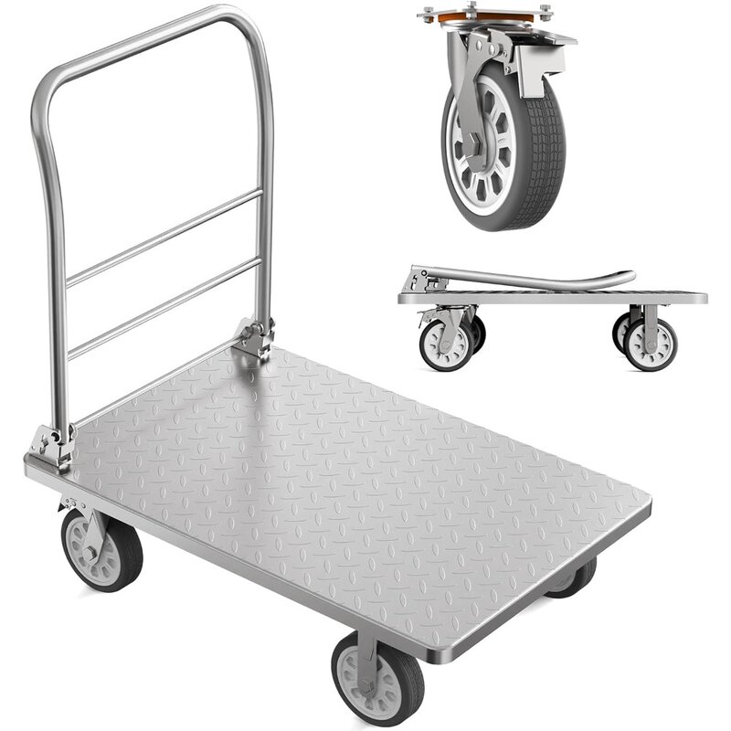 Flatbed Dolly Carts with Wheels, Folding Heavy Duty Platform Truck,Hand Trucks for Moving,Push Cart with 6" Swivel Brake Casters