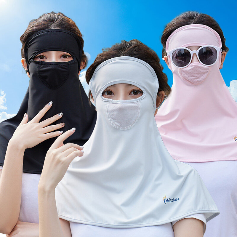Summer Ice Silk Sunscreen Mask, Proteção solar de rosto cheio, Bandana respirável, Caminhadas ao ar livre, Caça, Ciclismo, Running Tube Scarf
