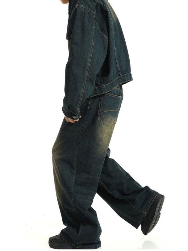 REDDACHiC-Jeans Baggy para Homens, Calças Largas, Calças Hip Hop, Roupa Casual de Trabalho, Cintura Ajustável, Lavagem Verde, Vintage Anos 90, Y2k, Tamanho Grande