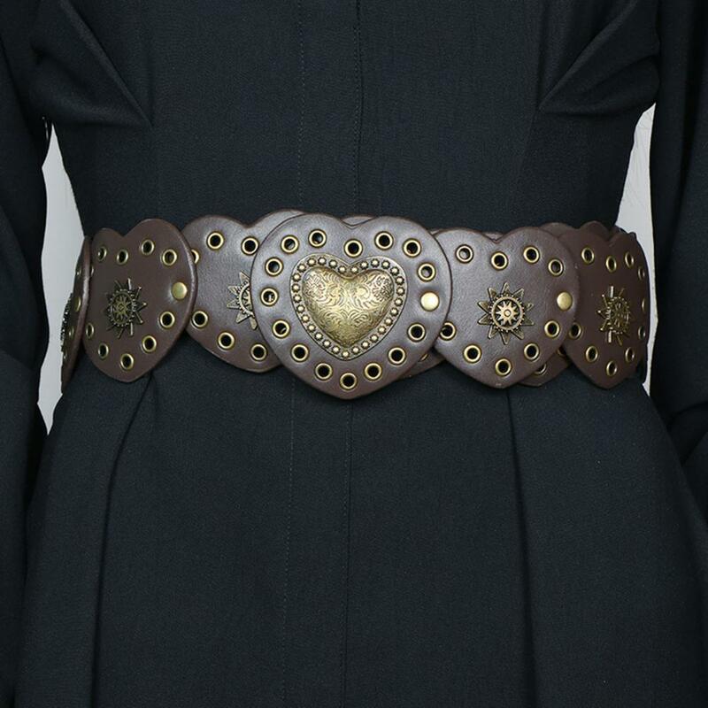 Sabuk koboi Barat Retro lubang berongga logam jahitan hati ikat pinggang aksesoris kulit buatan Aksesori kostum dekorasi