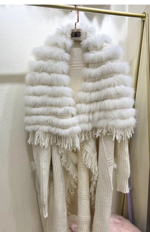 Новый Лисий Мех свободный и напущенный, а стиль-вязаный кардиган средней длины, куртка, свитер и мех
