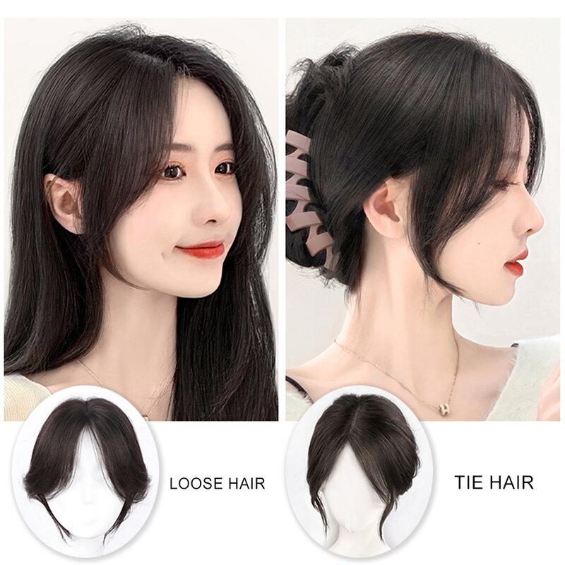 3D Curtain Bangs Natural Human Hair Bangs Clip-in Extensions Invisible Hairpieces Side Fringe Huam Hair for Women Daily Wear