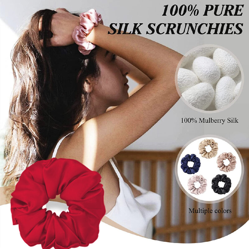YANRONG 3/4PCS 100% Natural Silk Women Hair Ties High Quality Hair Scrunchies (19Momme) Women Big Hairbands Hair Accessories