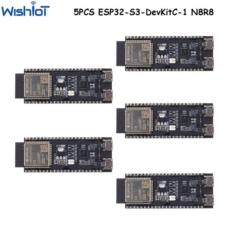 Placa de Desenvolvimento 5x ESP32-S3 Baseado em ESP32-S3-WROOM-1 Antena Embutida 8MB Flash Wi-Fi BLE MCU Módulo ESP32-S3-DevKitC-1 N8R8