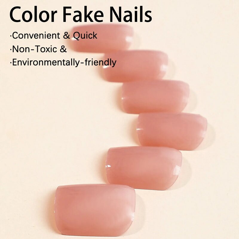 Short Solid Color Artificial Nail Smooth Edge Gentle Pink Nail with Adhesive Tab for Fingernail DIY Decoration