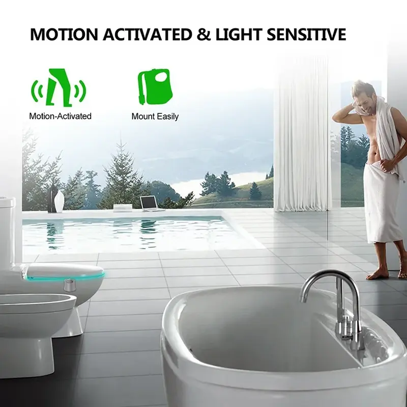 Lampu duduk Toilet anti air, lampu LED Sensor gerak PIR pintar, lampu malam, lampu latar WC