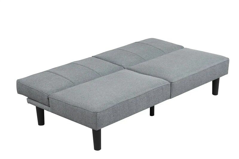 Futón de estudio, tapicería de lino gris, sofá cama