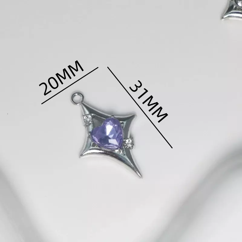 5 buah liontin paduan Meteor bintang kristal hati untuk Aksesori kalung anting Diy pembuatan perhiasan