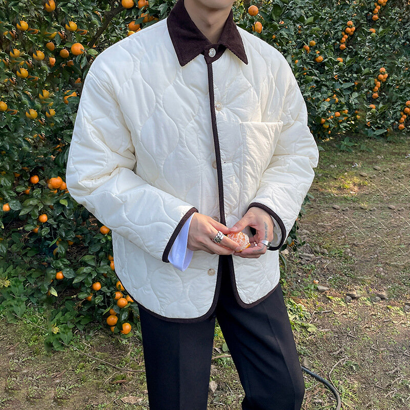 Мужская короткая куртка из хлопка Корейская версия Утепленная зимняя хлопковая куртка клетчатая куртка