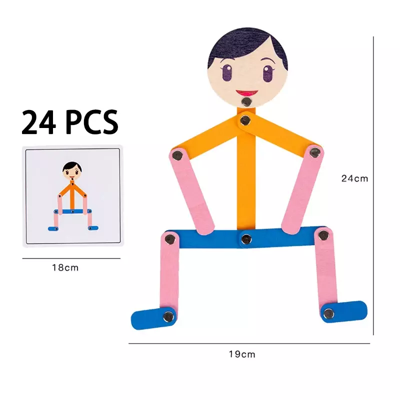 Montessori Material DIY Puzzle Toys Sporty Pose with 24 Double-Side Cards for Children Intelligence Early Educational Toy Gifts