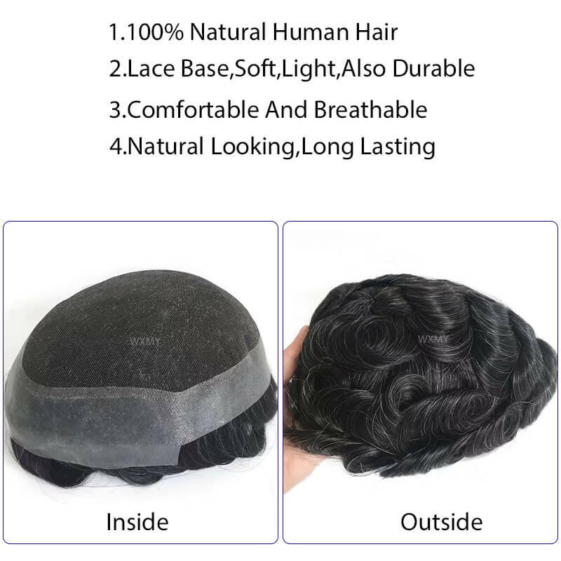 Peruca de cabelo humano natural para homens, renda suíça com pele fina, prótese de cabelo masculino, perucas com sistemas capilares