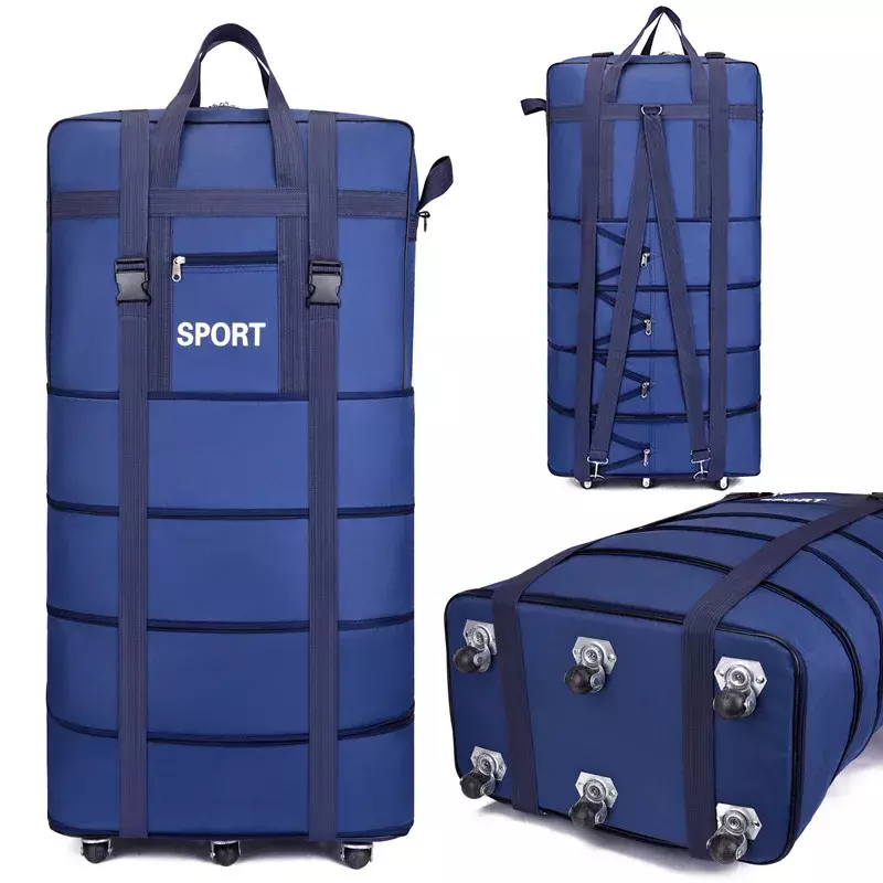 Bolsa de viaje impermeable para hombre y mujer, bolso telescópico de gran capacidad con ruedas, plegable, almacenamiento de equipaje