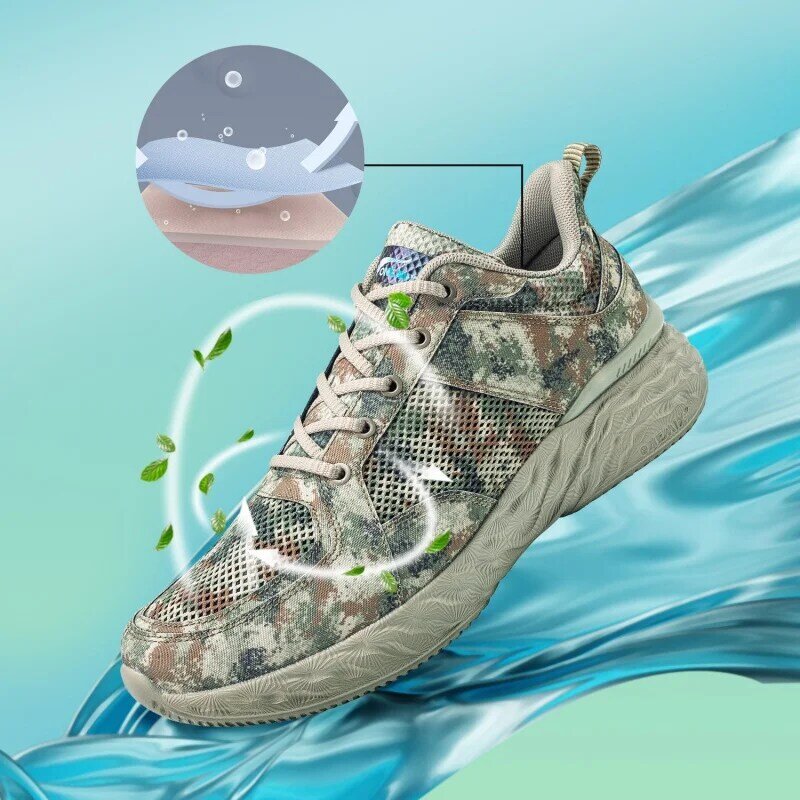 ONEMIX sepatu latihan militer pria, Sneaker olahraga jalan kamuflase, jala bernafas untuk lelaki 2023