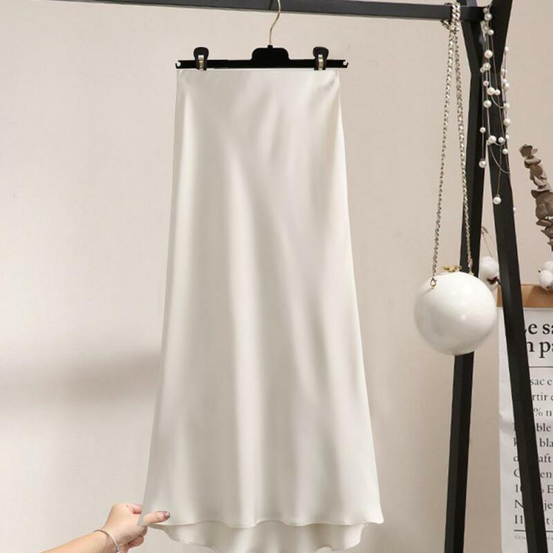 กระโปรงกระโปรงยาวผ้าซาตินเอวสูงหรูหราสำหรับผู้หญิงทรงเอกระโปรงงานพรอมแบบทางการระบายอากาศได้ดี