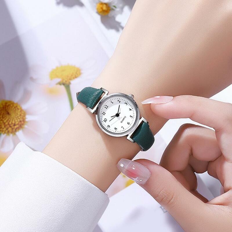 Arloji Dial bulat jam tangan Quartz elegan dengan tali kulit imitasi yang dapat disesuaikan ketepatan tinggi Jam bergaya untuk presisi