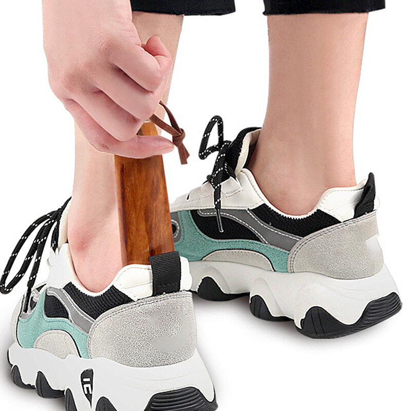 1ชิ้นแท่งรองรองเท้าไม้จริงทำจากไม้ธรรมชาติงานหัตถกรรมแบบพกพาด้ามจับยาวรองเท้ายกรองเท้าอุปกรณ์เสริม