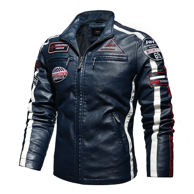 Jaqueta vintage de motociclista masculina, jaqueta de couro de motociclista, casaco de PU de lã de inverno, nova moda 2022, inverno