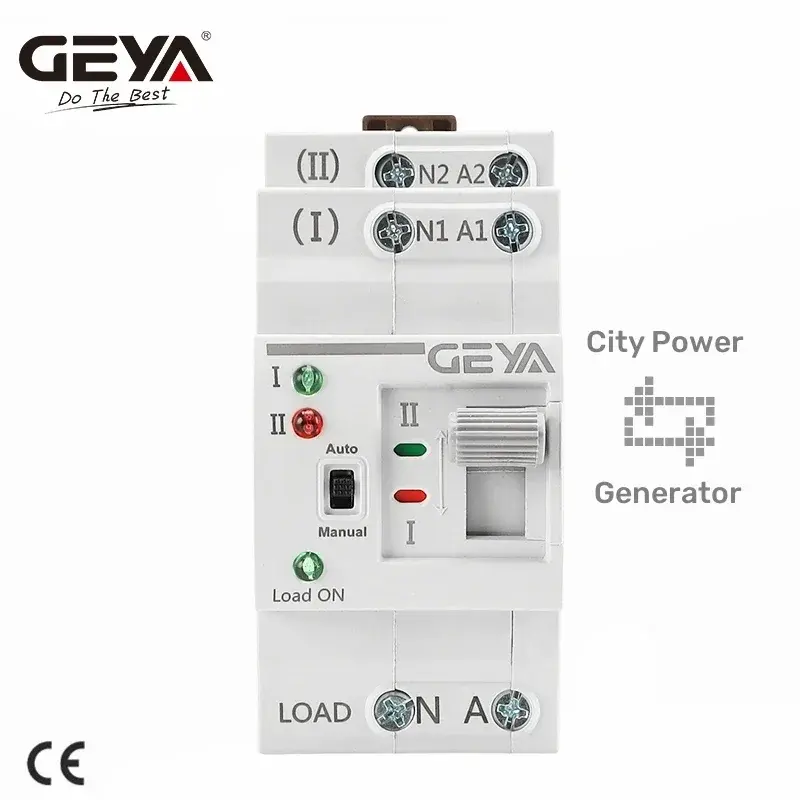GEYA G2R Din Rail 2P ATS przełącznik elektryczny ręczny przełącznik 110V 220V cewka typu PC przełączyć zasilanie miejskie na Generator 63A