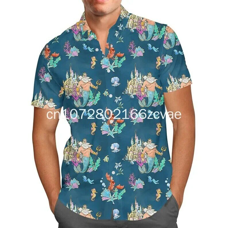 Новинка гавайская рубашка с маленькой русалочкой Disney Ариэль принцесса гавайская рубашка для мужчин и женщин Винтажная рубашка на пуговицах с коротким рукавом