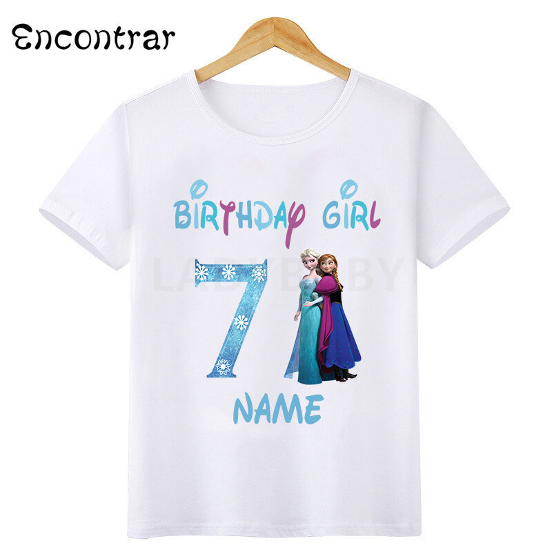 ดิสนีย์เจ้าหญิงแช่แข็ง Elsa Anna สาววันเกิดเสื้อยืดเด็กเสื้อผ้า1 2 3 4 5 6 7 8 9ปีหญิง T เสื้อเสื้อผ้าเด็ก
