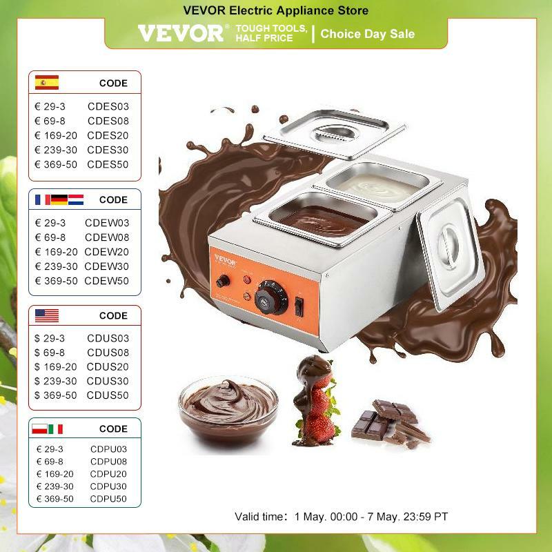 VEVOR Tempéreuse à Chocolat Fondoir à Chocolat en Inox 800 W 2 Cuves de 1,5 L